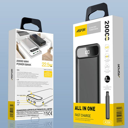 Aspor A396 PD 20000mAh Digital Display Power Bank 22.5W