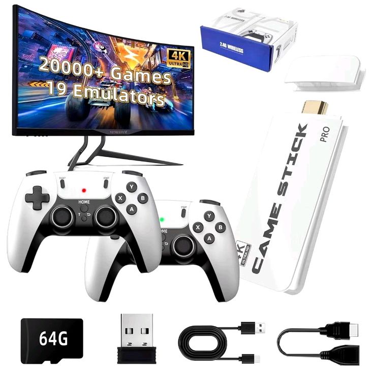 M15 Game Stick Pro 4K Console 64GB with Dual 2.4G Wireless Controllers – 20000 Games