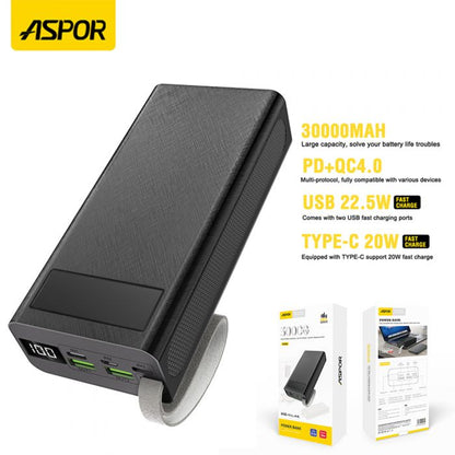 ASPOR A306 30000mAh Power Bank with LCD Display 22.5W Fast Charging